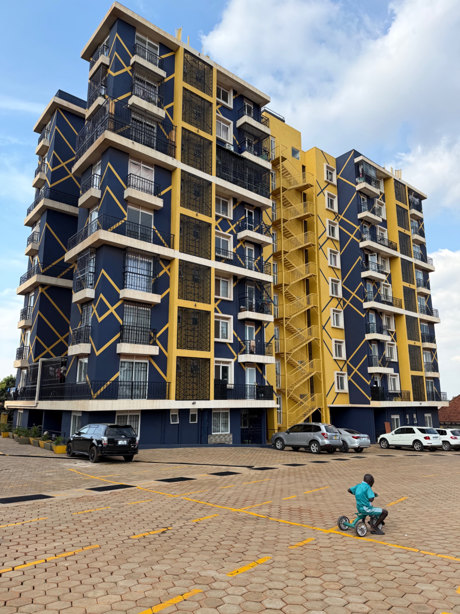Falcon and Robin navy and gold apartment facades
